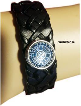 Runen / Futhark Vikings | Snap Lederarmband Schwarz | Glas Cabochon | Motiv Wahl